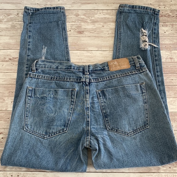 One Teaspoon Awesome Baggies Medium Wash Super Distressed Ripped Straight Jeans - Picture 7 of 14
